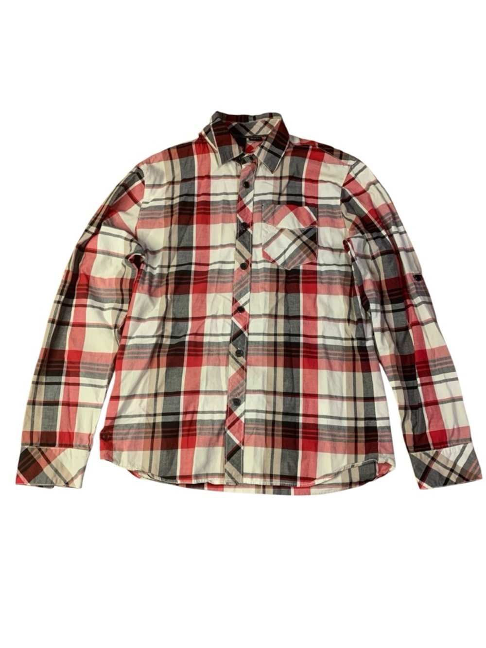 Element Men’s Red & Black Plaid Long Sleeve Button Down Shirt - Size S